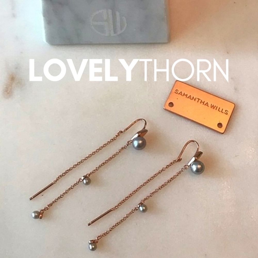 SAMANTHA WILLS // ltd ed black pearl rose gold threader chain dangle earrings